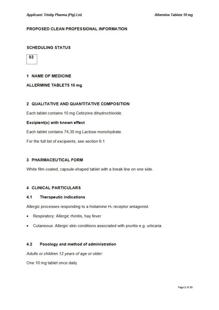 Allermine 10mg Tablets package insert preview