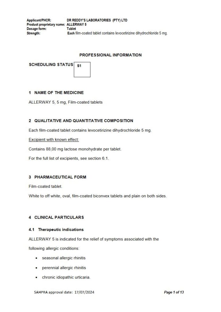 Allerway 5mg Tablets package insert preview