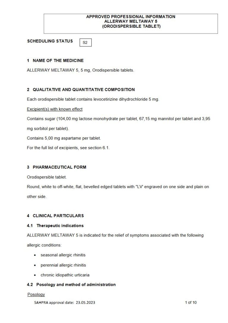 Allerway Meltaway 5mg Tablets package insert preview