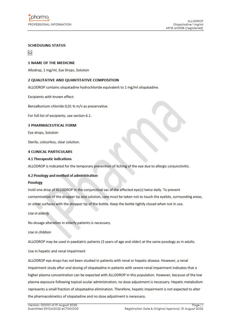 Allodrop 1mg/ml Eye drops package insert preview