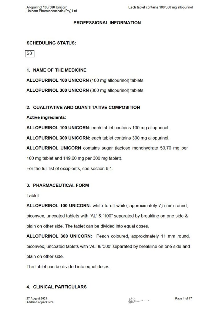 Allopurinol 100/300 Unicorn Tablets package insert preview