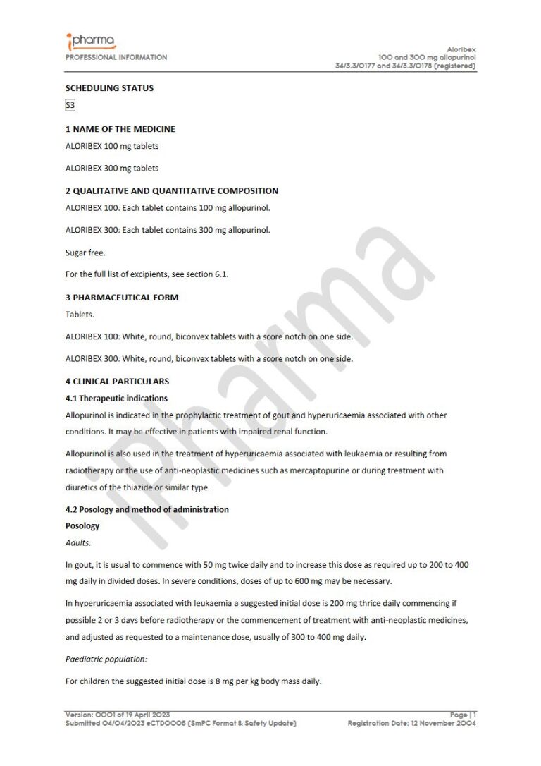 Aloribex 100 or 300 mg Tablets package insert preview