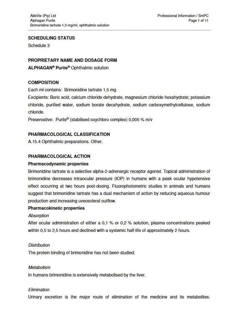 Alphagan Purite Ophthalmic solution package insert preview