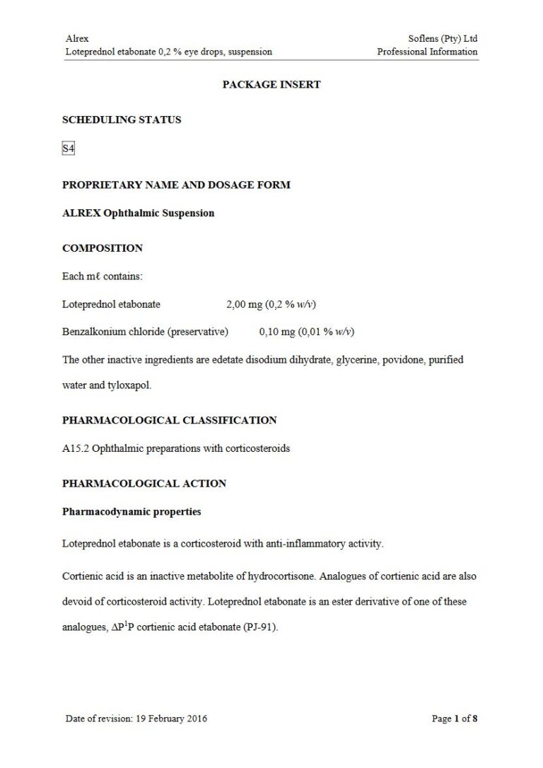 Alrex Eye drops package insert preview