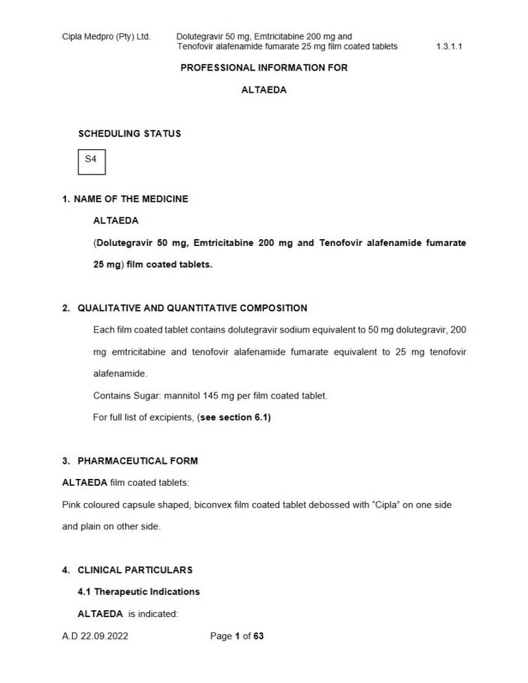 Altaeda Tablet package insert preview