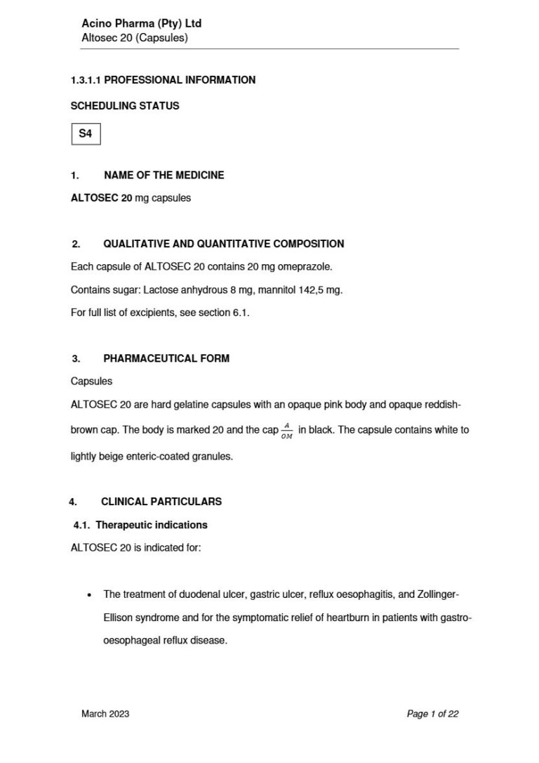 Altosec 20mg Capsules package insert preview