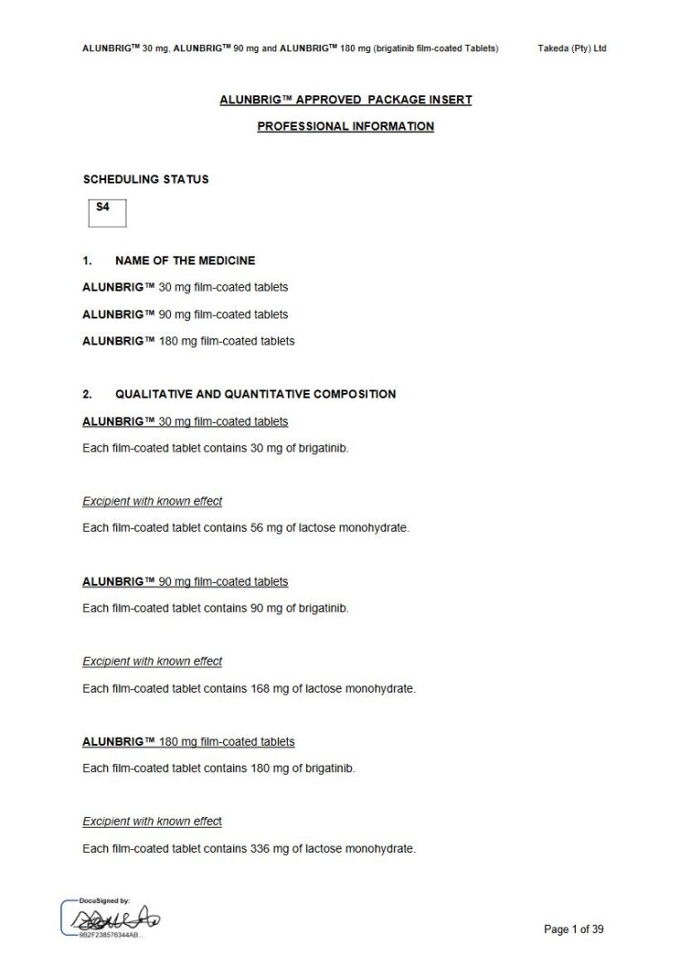 Alunbrigtm Tablets package insert preview