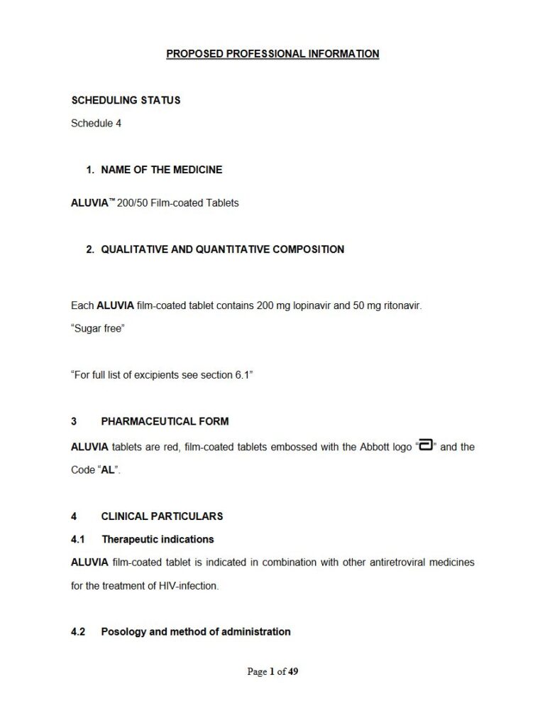 Aluvia 200/50 FC Tablets package insert preview