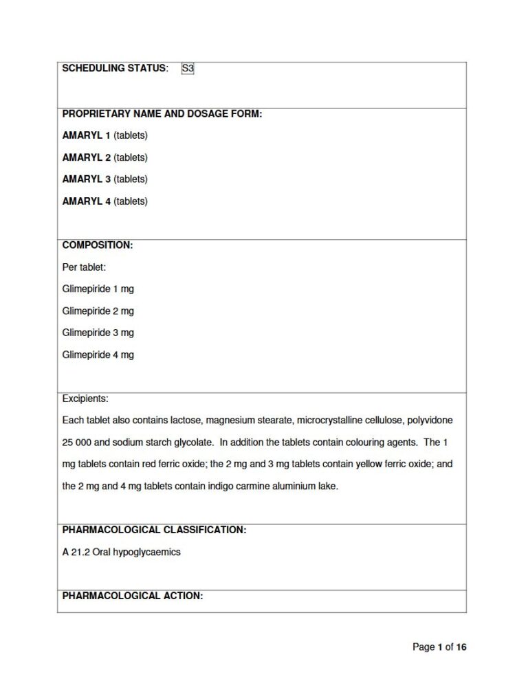 Amaryl Tablets package insert preview