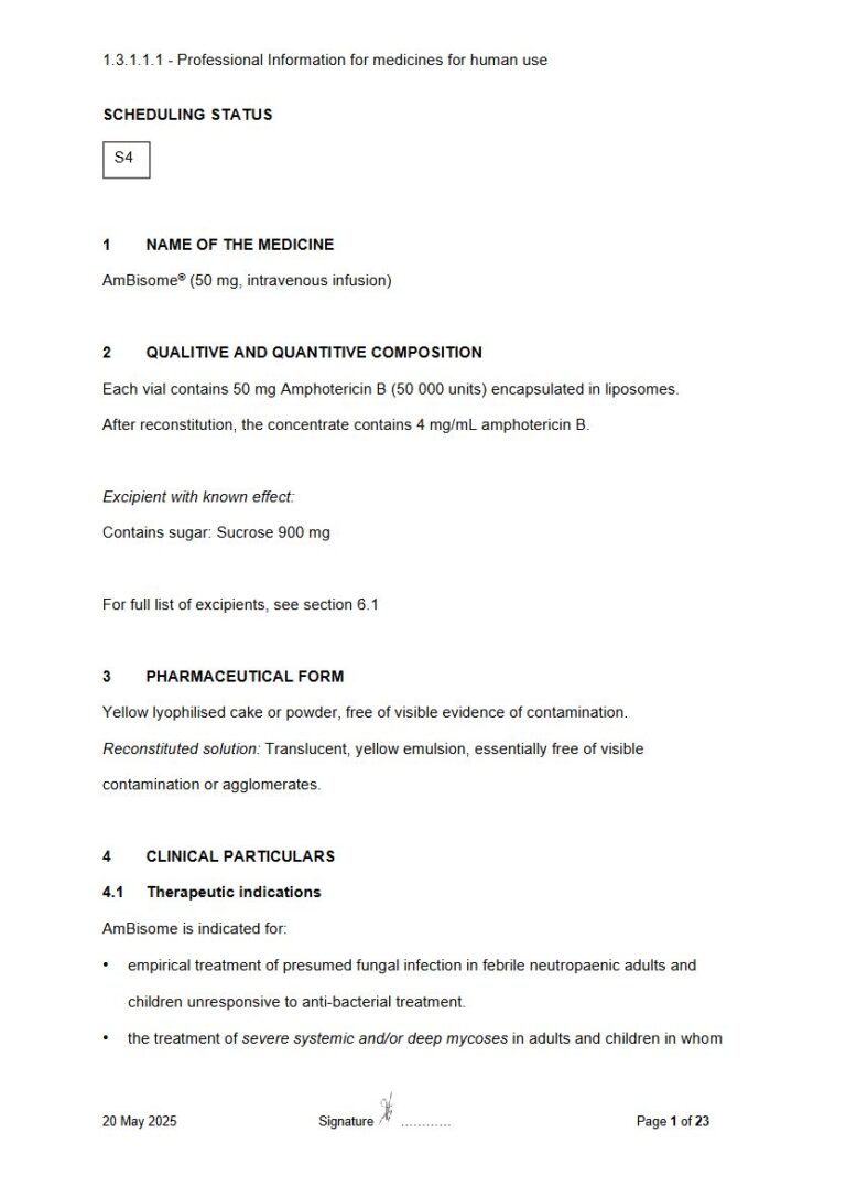 Ambisome 50mg injection package insert preview