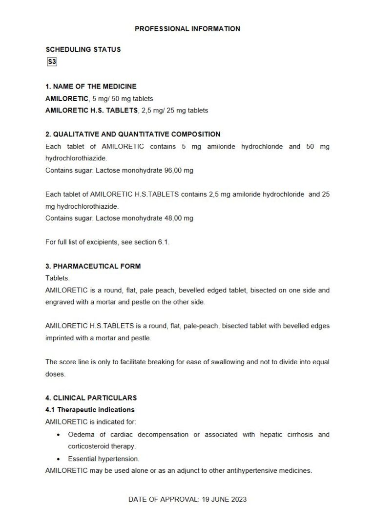 Amiloretic Tablets package insert preview