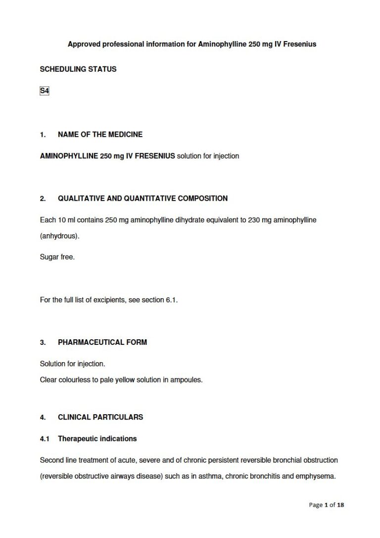 Aminophylline 250mg Fresenius Injection package insert preview