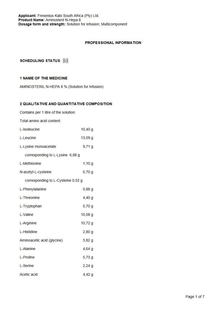 Aminosteril N-Hepa 8% Injection package insert preview