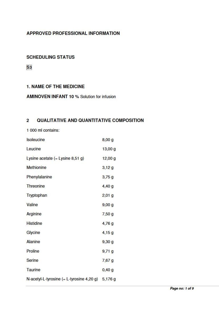 Aminoven Infant 10 % Solution for infusion package insert preview