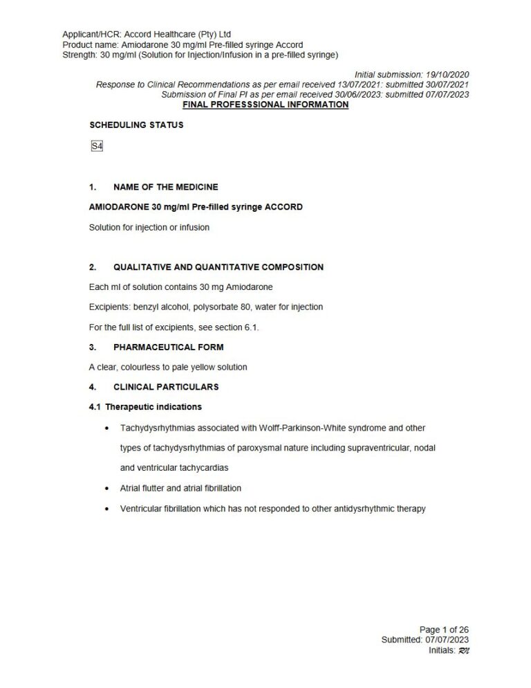 Amiodarone 30mg/ml Accord Injection package insert preview