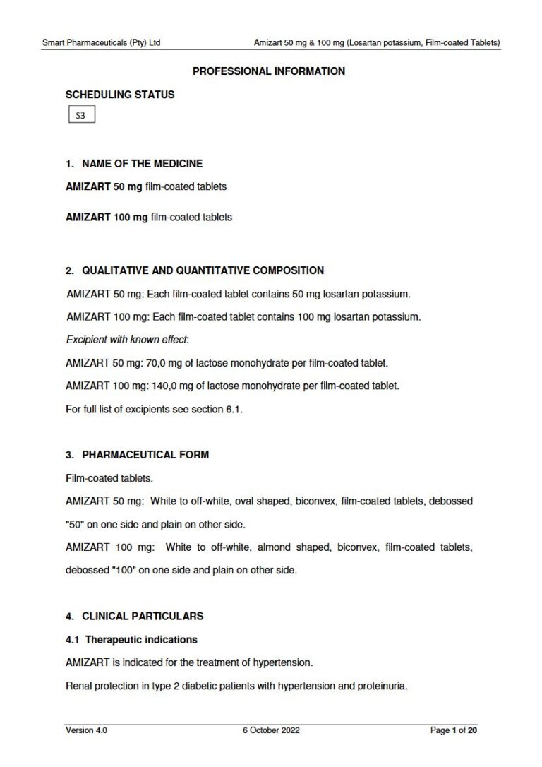 Amizart 50mg & 100mg FC Tablets package insert preview