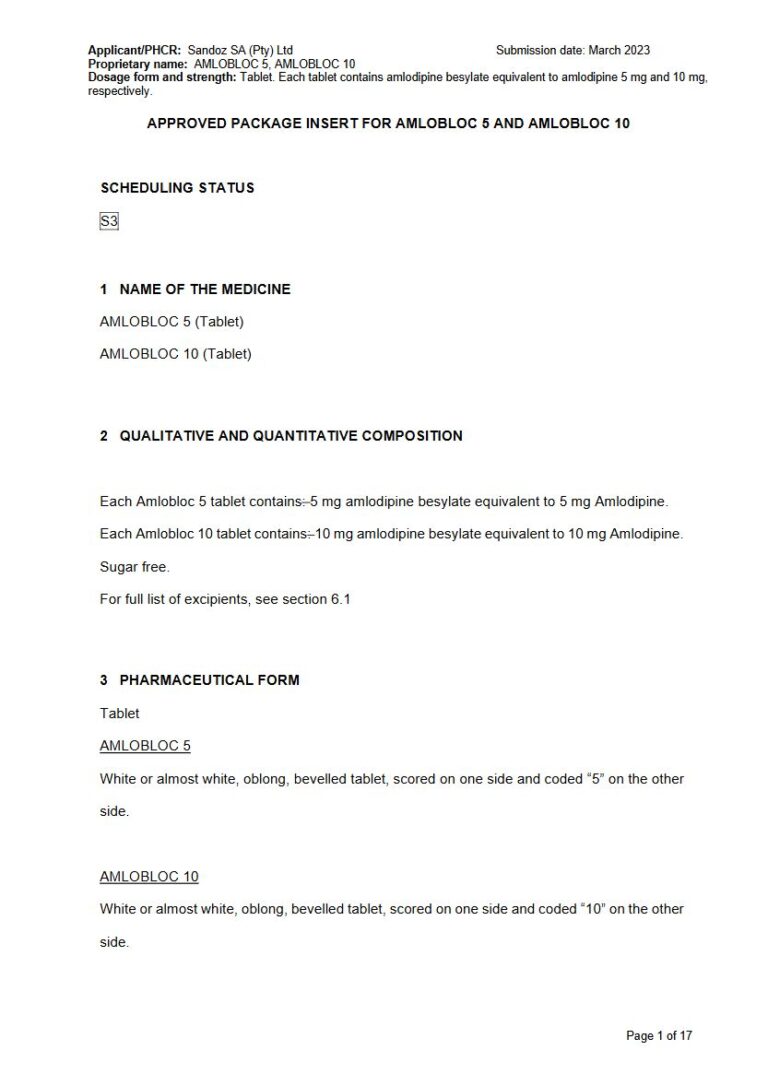 Amlobloc 5 mg or 10 mg Tablets package insert preview