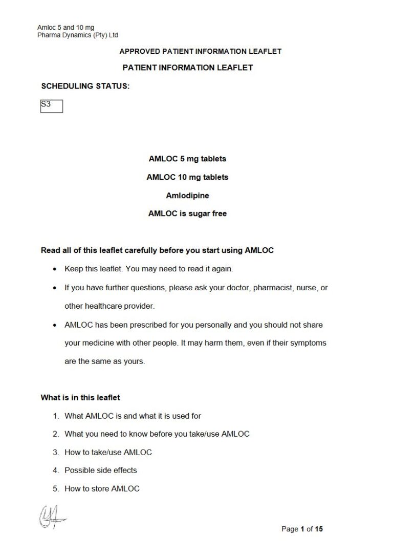Amloc 5 or 10 mg Tablets package insert preview