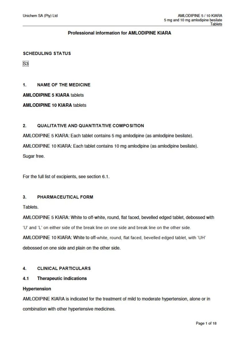 Amlodipine 5/10 Kiara Tablets package insert preview