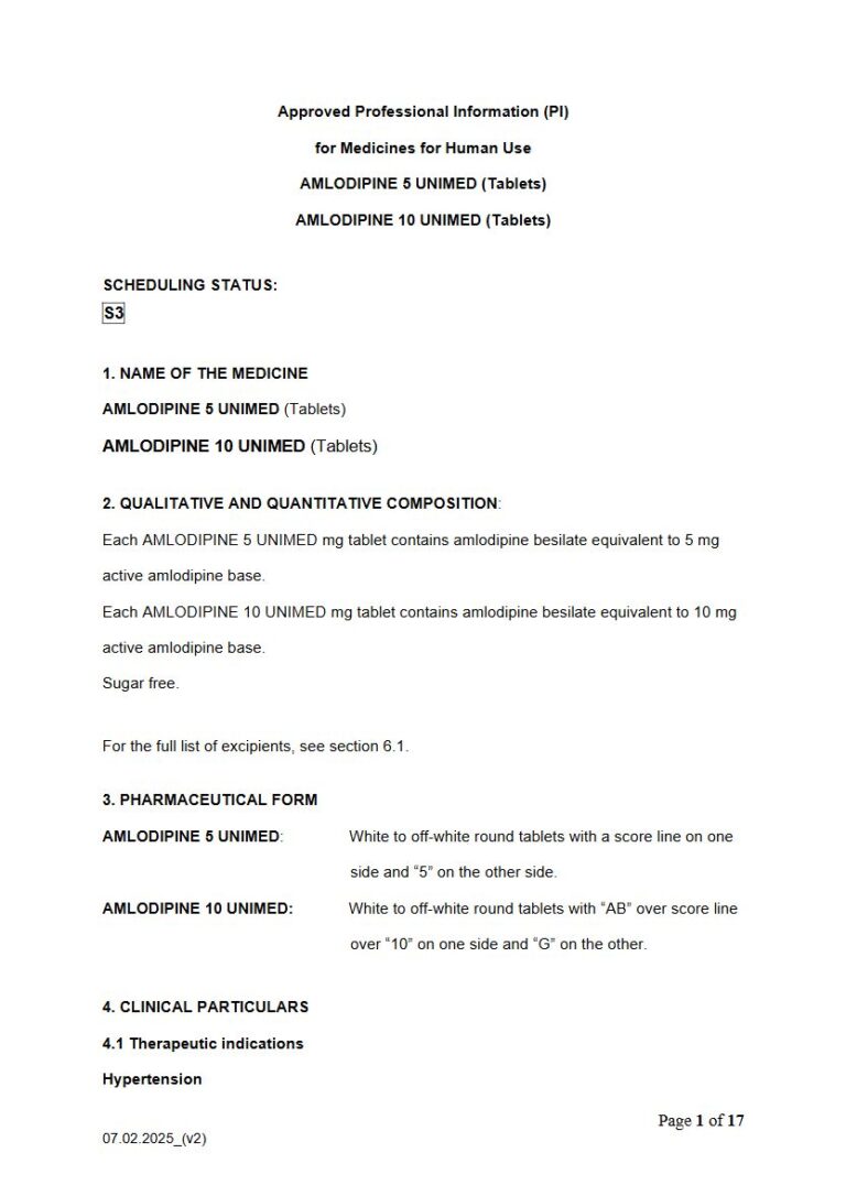 Amlodipine 5 or 10 Unimed Tablets package insert preview