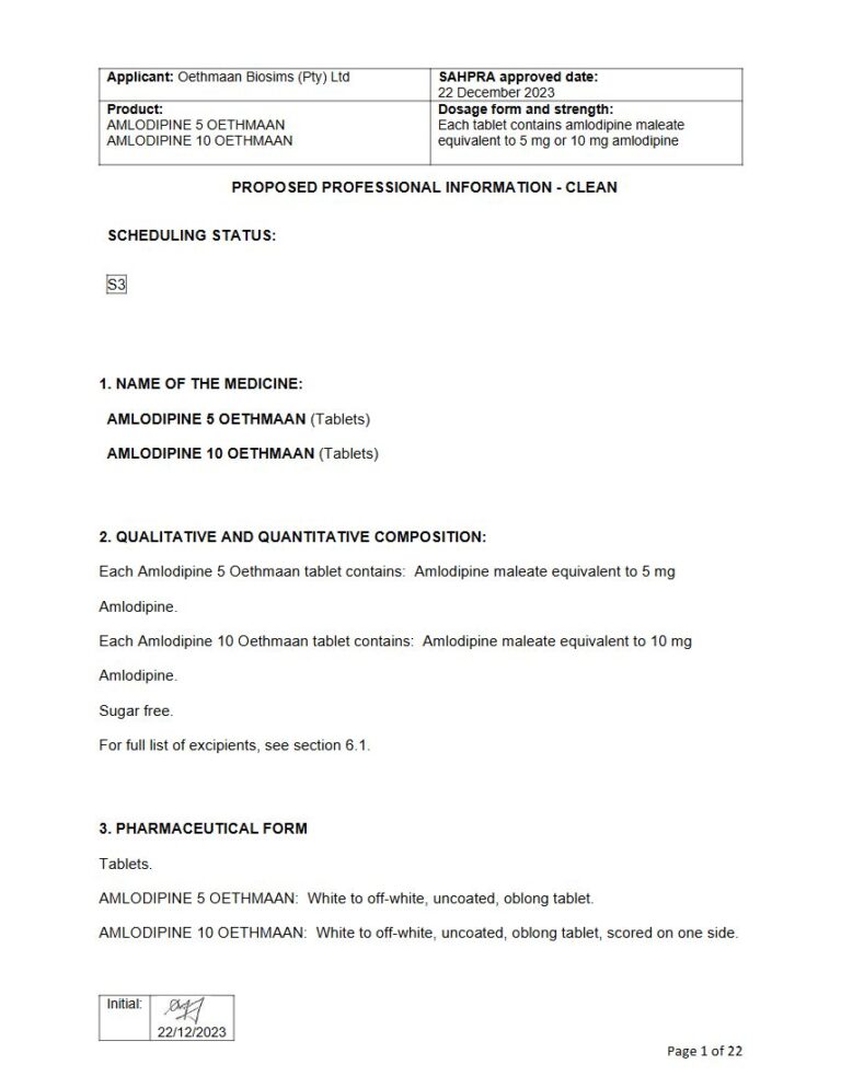 Amlodipine 5 or 10mg Oethmaan Tablets package insert preview