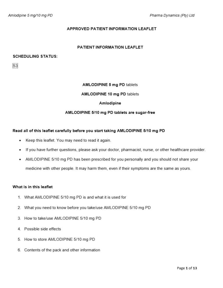 Amlodipine 5mg & 10mg PD Tablets package insert preview