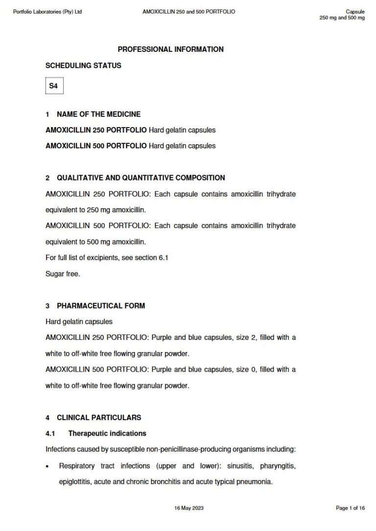 Amoxicillin 250 & 500 Portfolio Capsules package insert preview