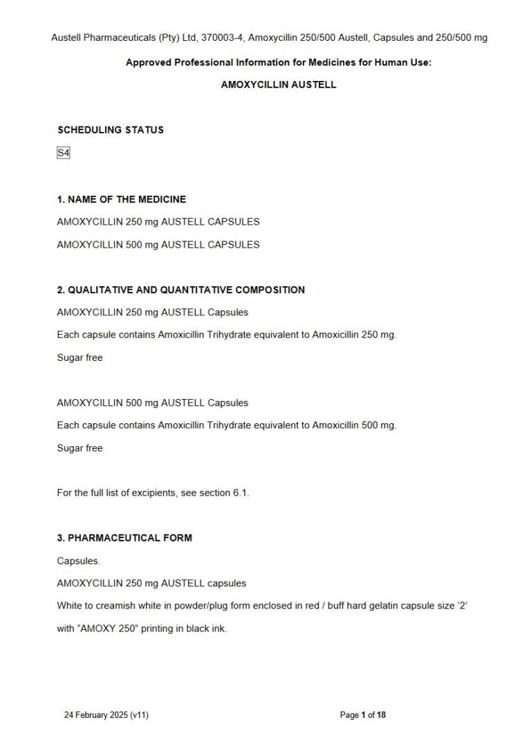Amoxycillin Austell 250/500 mg Capsules package insert preview