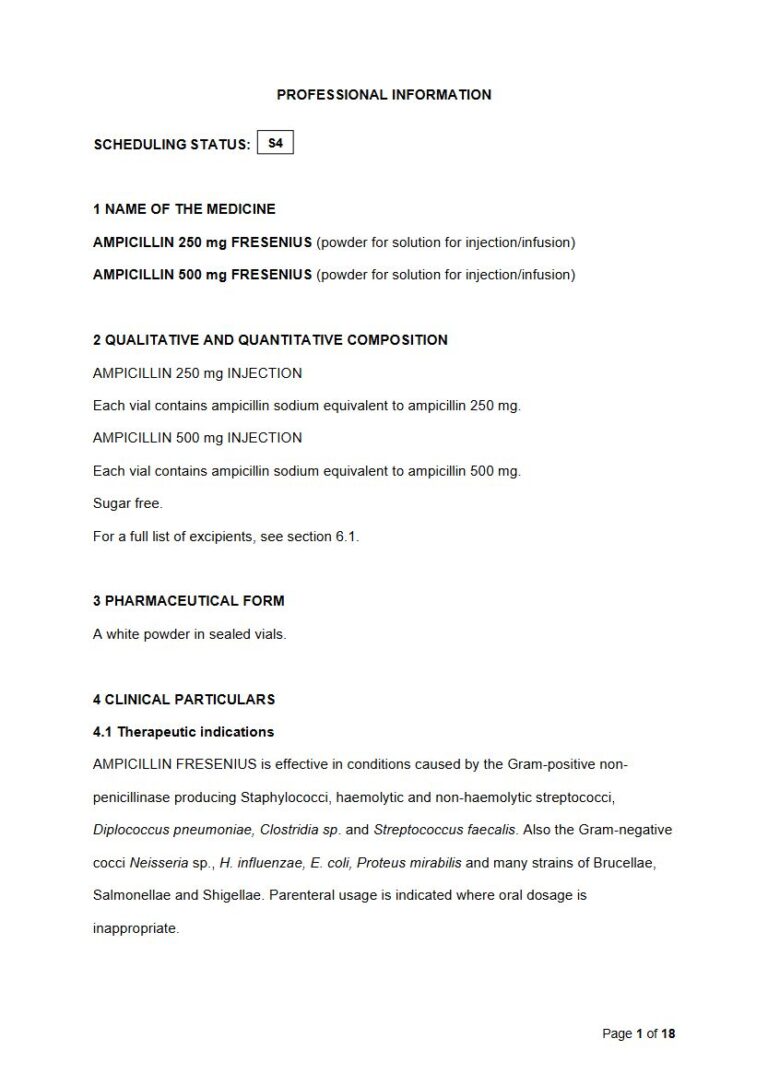 Ampicillin 250mg & 500mg Fresenius Injection package insert preview