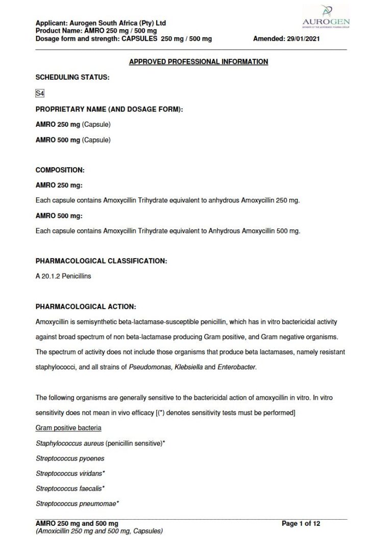 Amro Capsules package insert preview