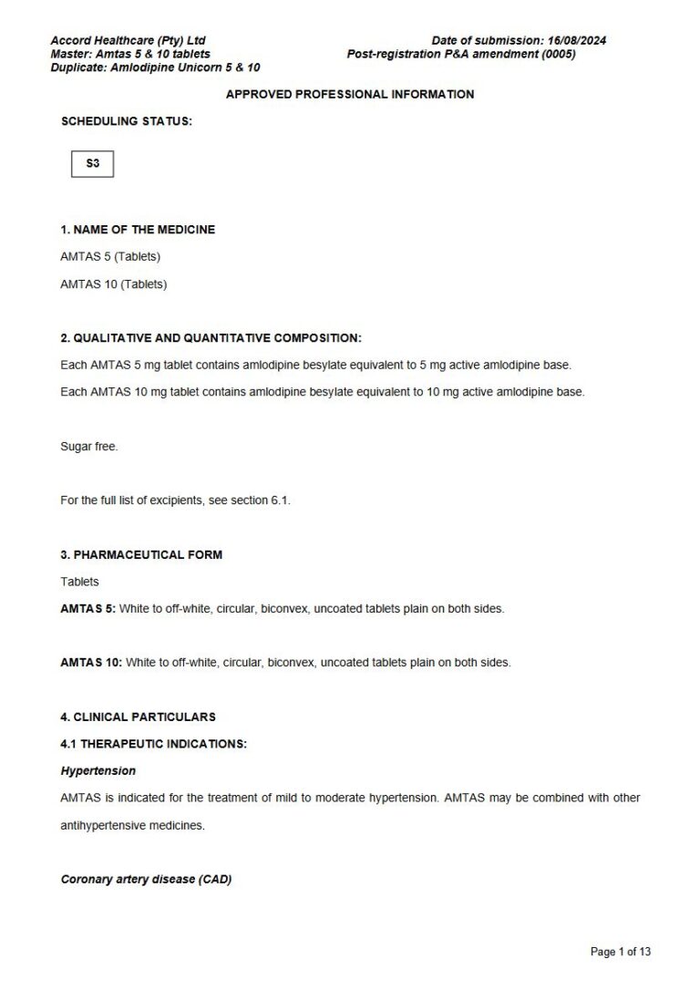 Amtas 5mg or 10mg Tablets package insert preview