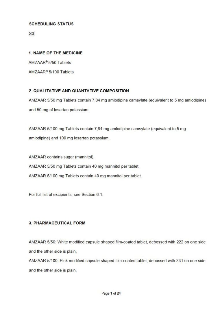 Amzaar Tablets package insert preview