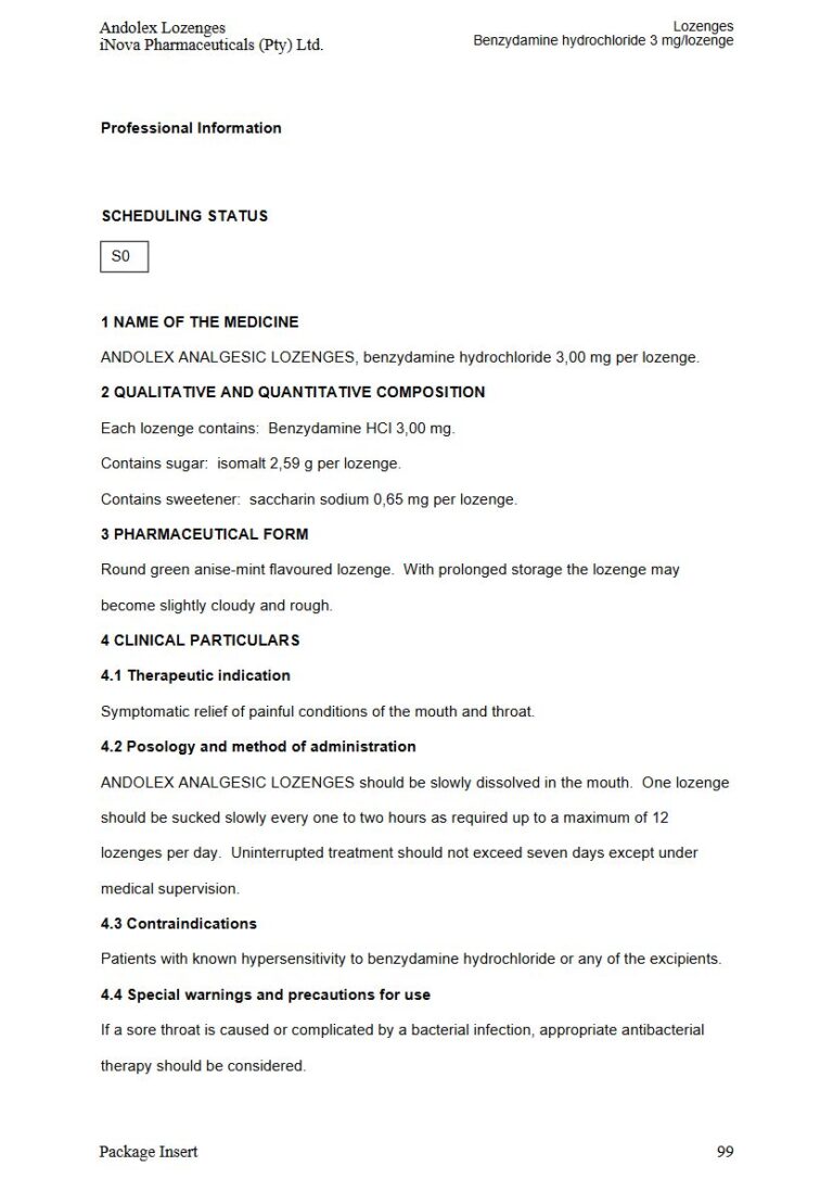 Andolex Analgesic Lozenges package insert preview