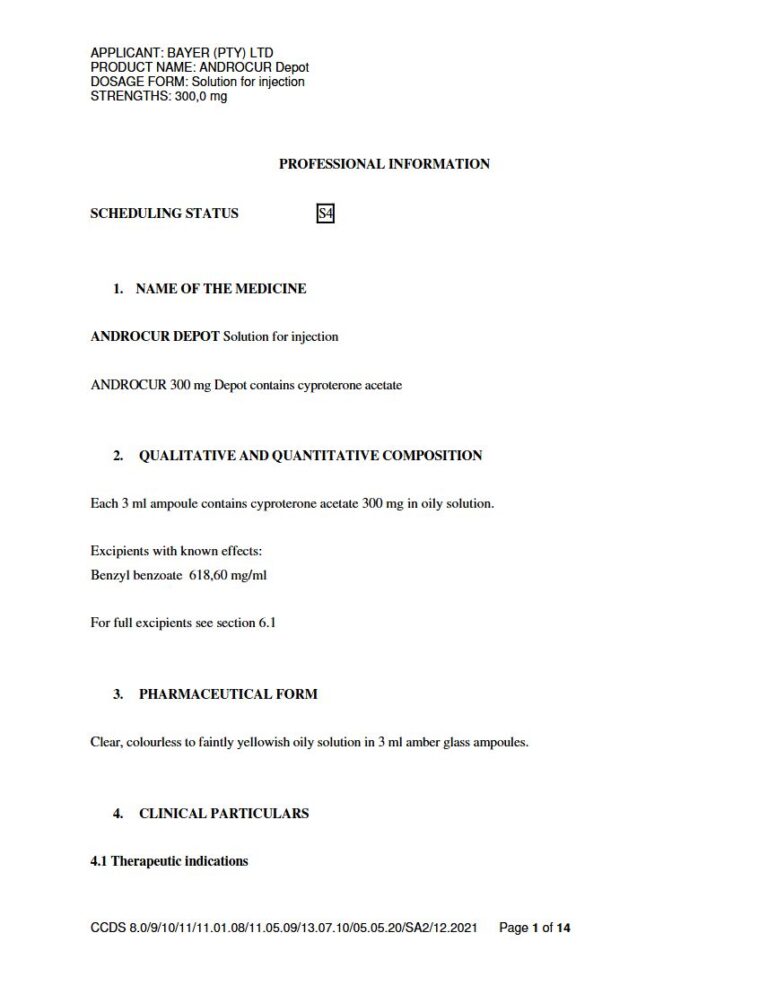 Androcur Depot 300 mg Injection package insert preview
