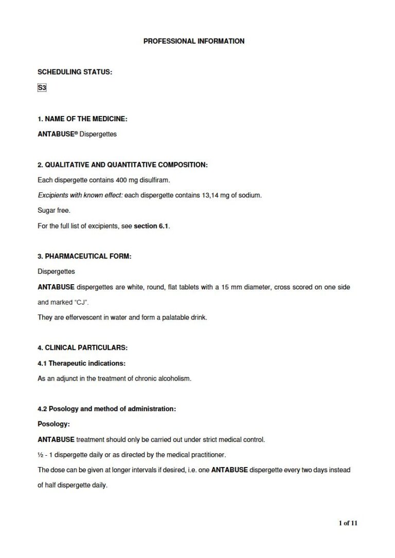 Antabuse 400 mg Dispergettes package insert preview