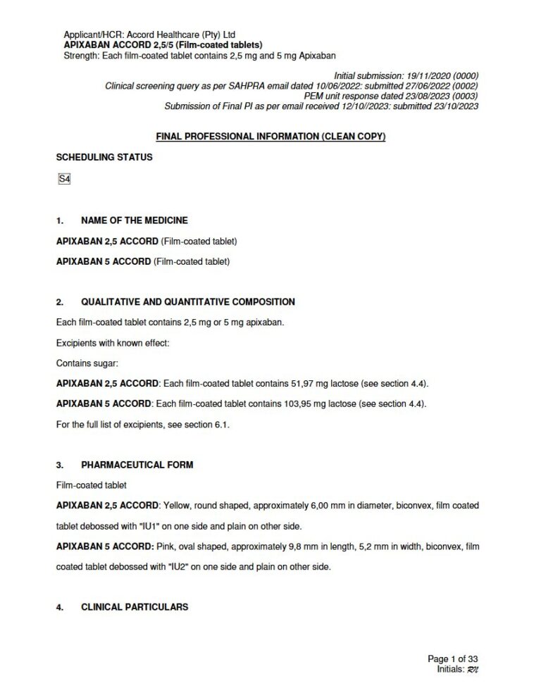 Apixaban Accord 2,5 mg or 5 mg Tablet package insert preview