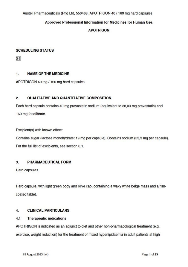 Apotrigon 40 mg or 160 mg Capsules package insert preview