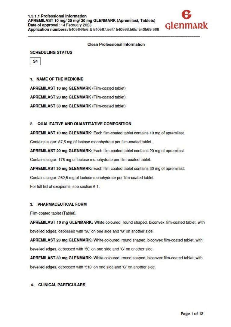 Apremilast Glenmark Tablet package insert preview