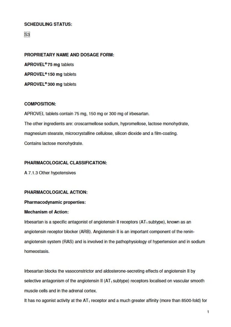 Aprovel Tablets package insert preview