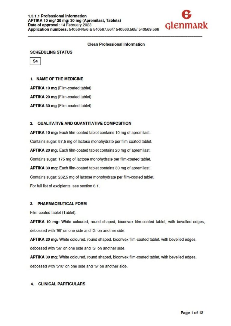 Aptika Tablets package insert preview