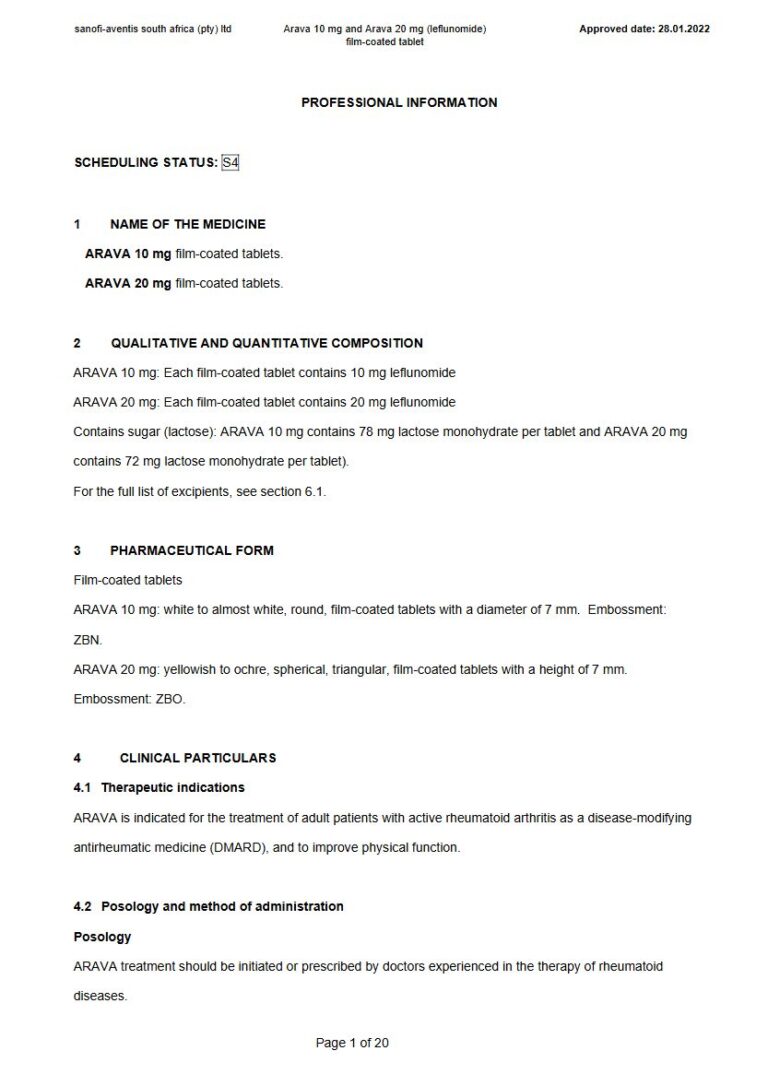 Arava Tablets package insert preview