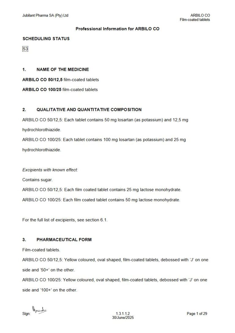 Arbilo Co 50/12,5 or 100/25mg Tablets package insert preview