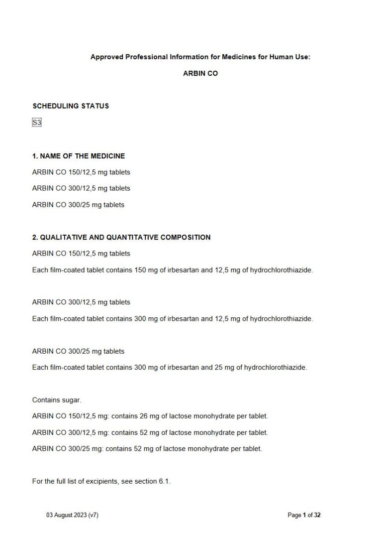 Arbin Co Tablets package insert preview