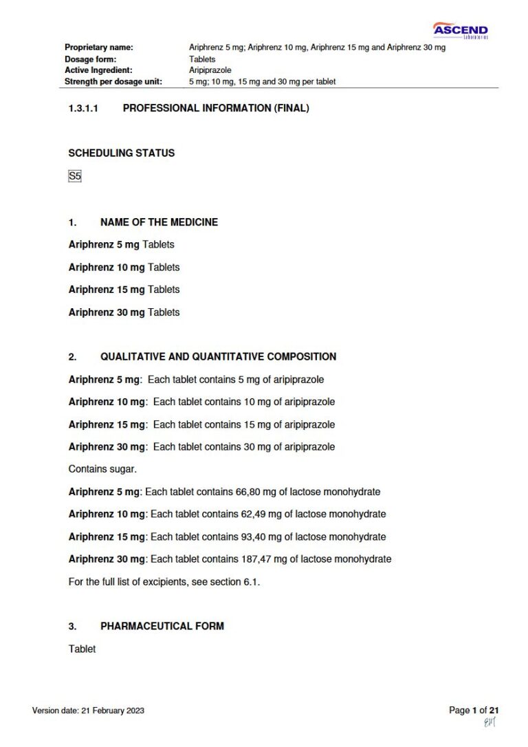 Ariphrenz Tablets package insert preview