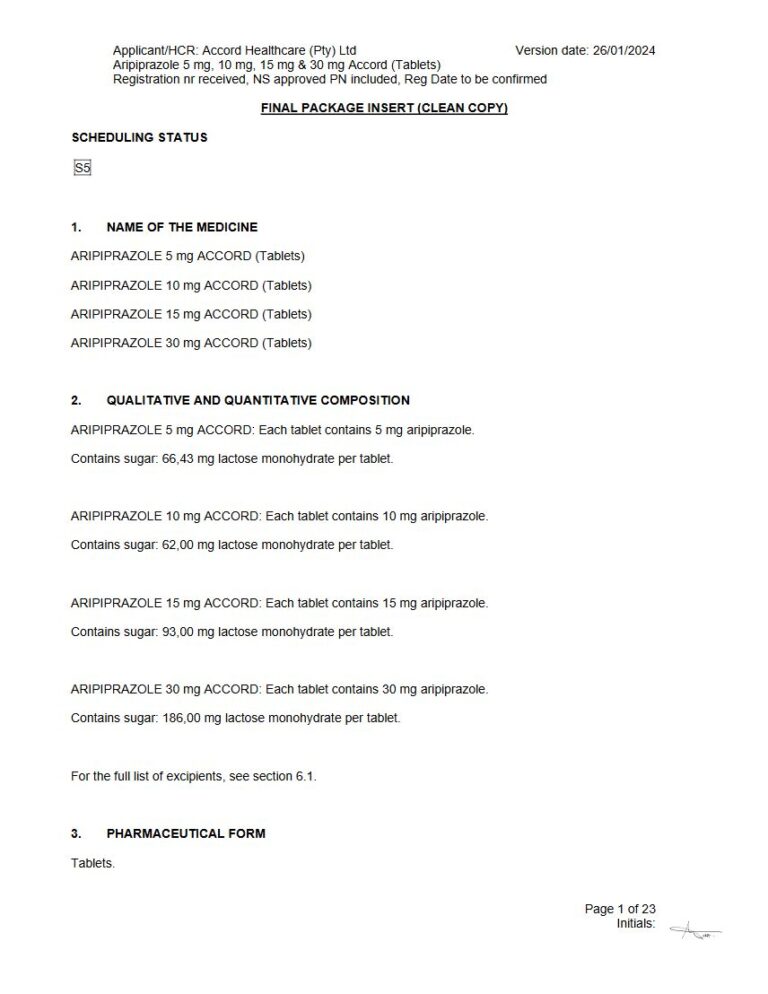 Aripiprazole Accord Tablets package insert preview