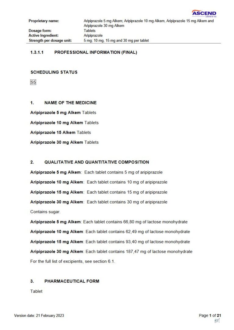 Aripiprazole Tablets package insert preview