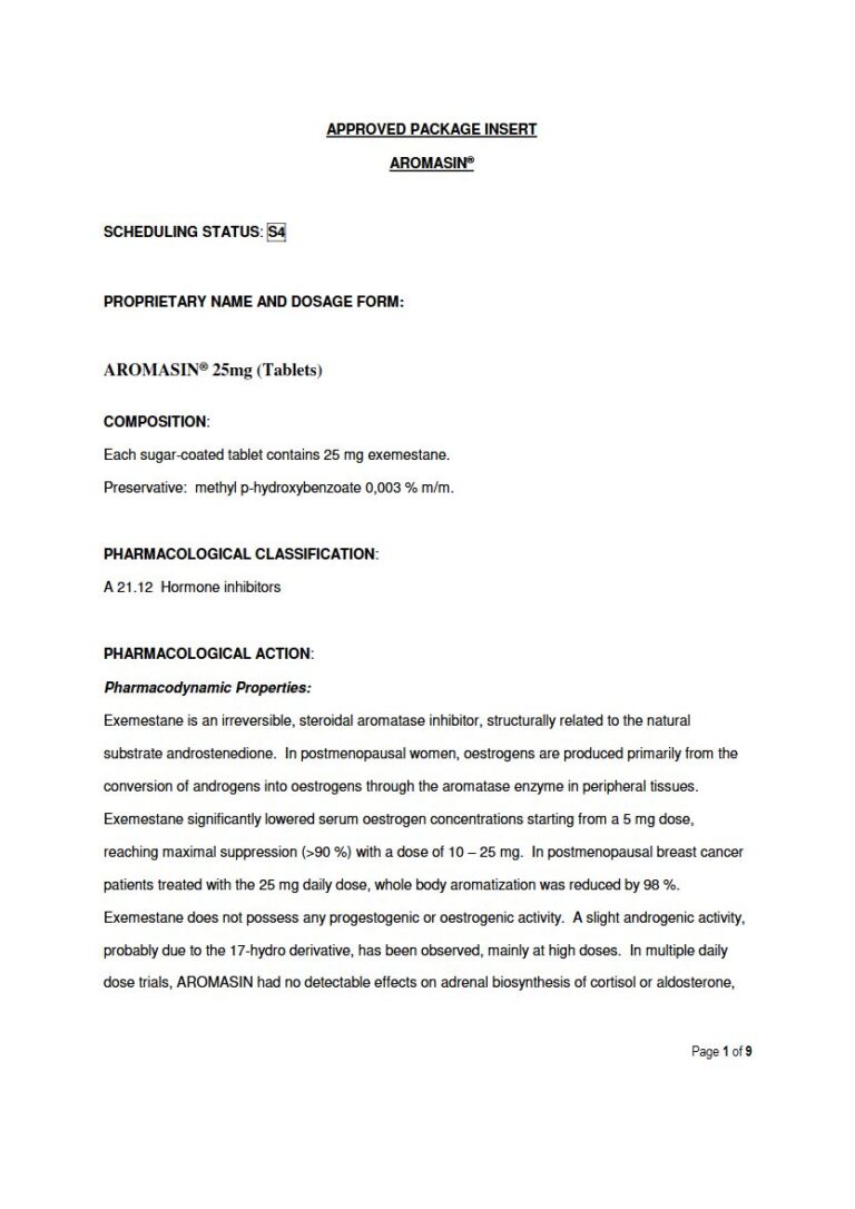 Aromasin 25mg Tablet package insert preview