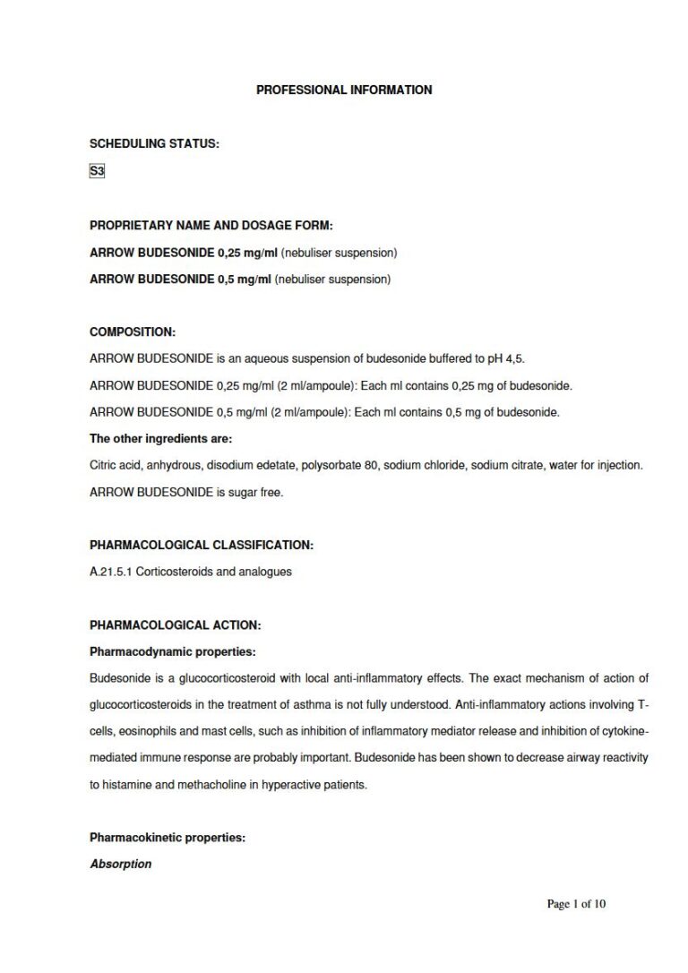 Arrow Budesonide 0,25 or 0,5mg/ml Nebuliser suspension package insert preview
