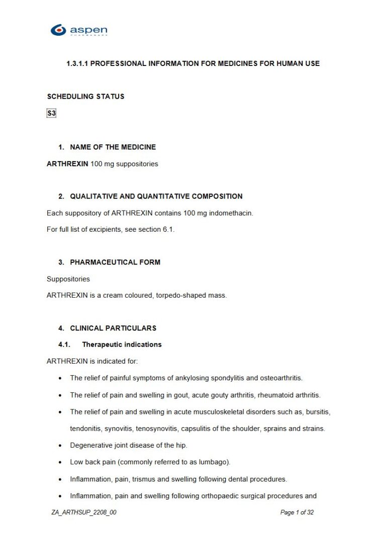 Arthrexin 100mg Suppositories package insert preview