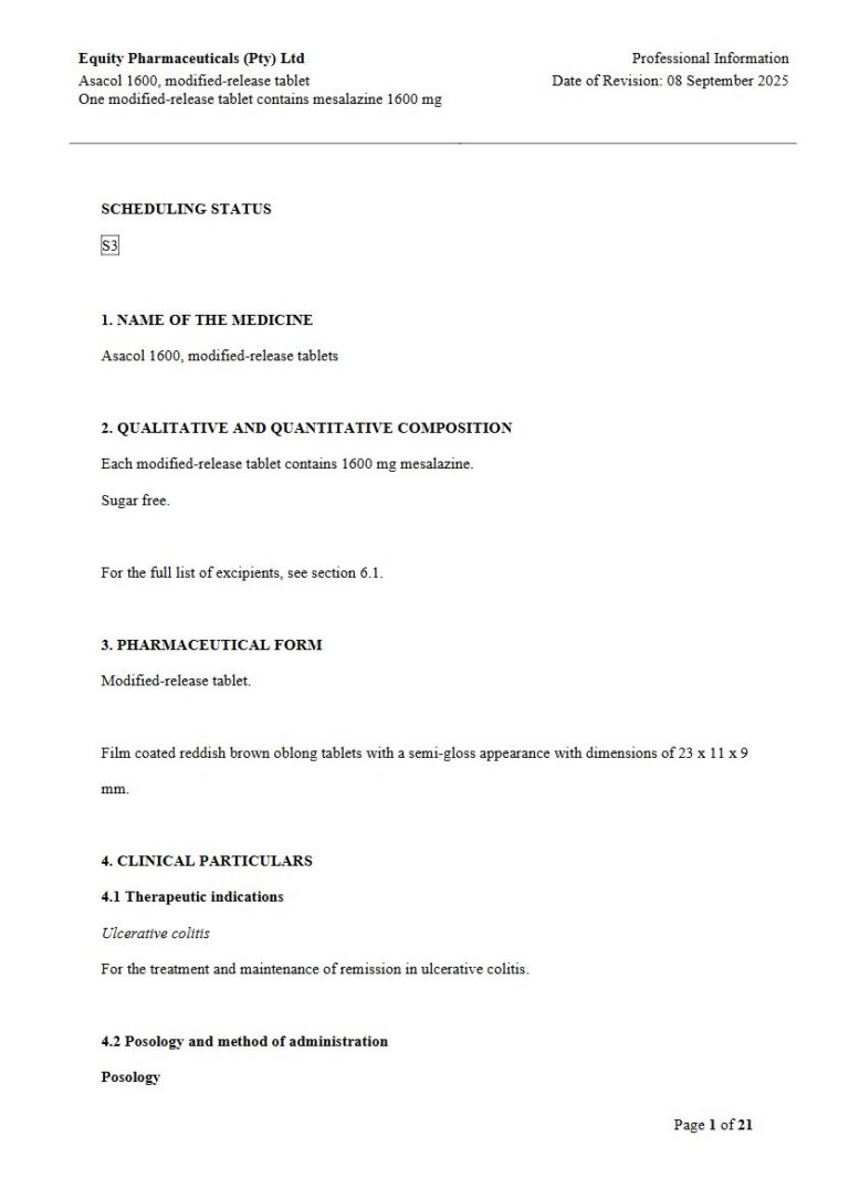 Asacol 1600mg MR Tablets package insert preview